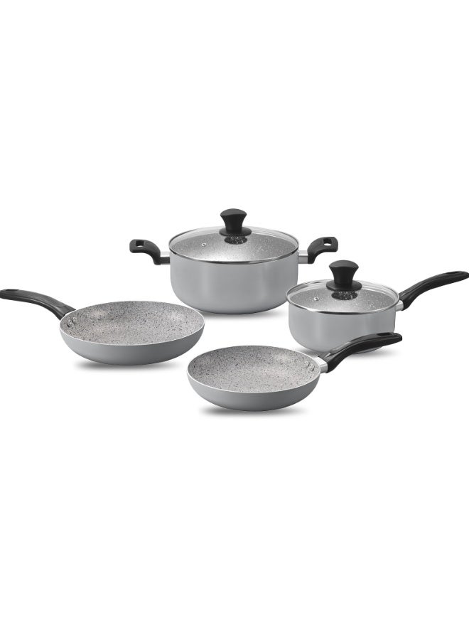 Sharpdo Non-Stick Cookware Set, Aluminum Cookware Set with Food Grade Glass Lids, PFOA Free Non-Stick Surface, Heat Resistant Handles, All Stovetops Compatible Kitchen Pots and Pans Set, 18cm Milk Pan, 24cm Casserole, 28cm Casserole, 24cm Fry Pan - Image 2